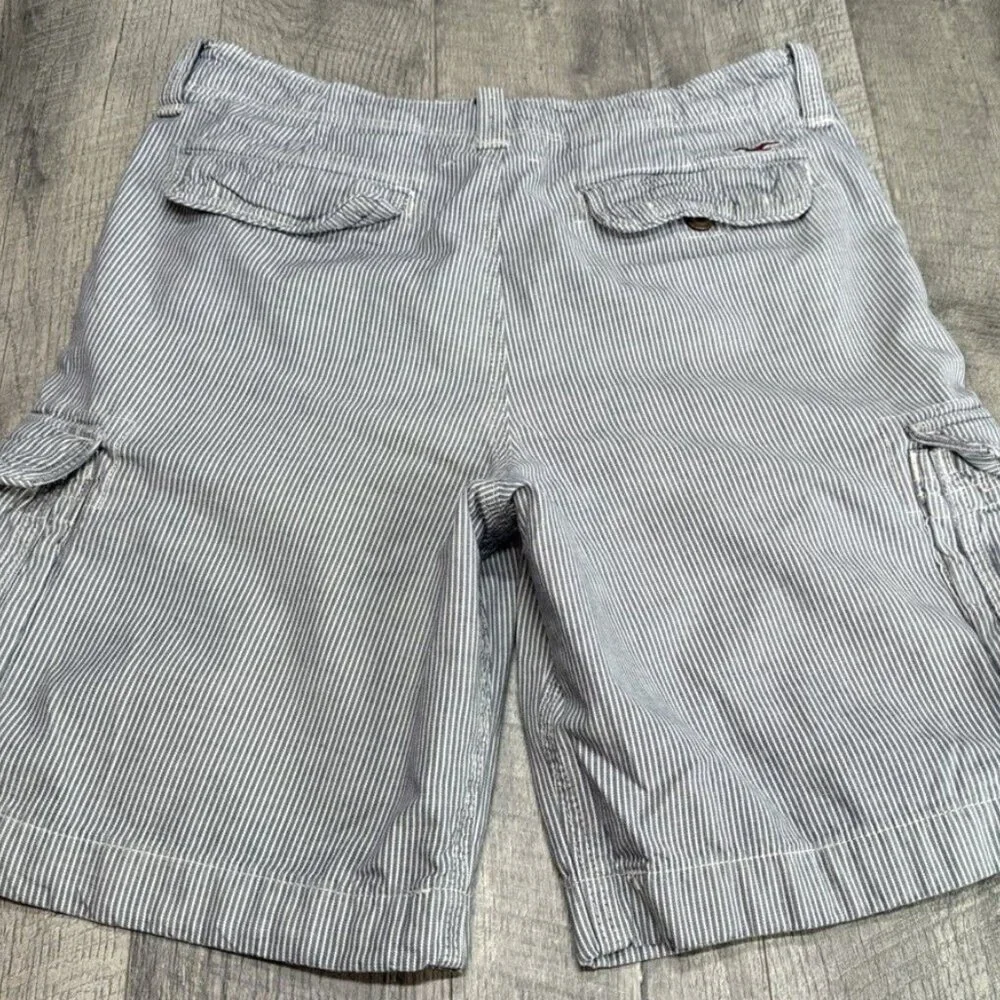 Vintage Y2K Hollister Cargo Shorts Mens Size 34 Navy Striped Chunky Baggy 36
